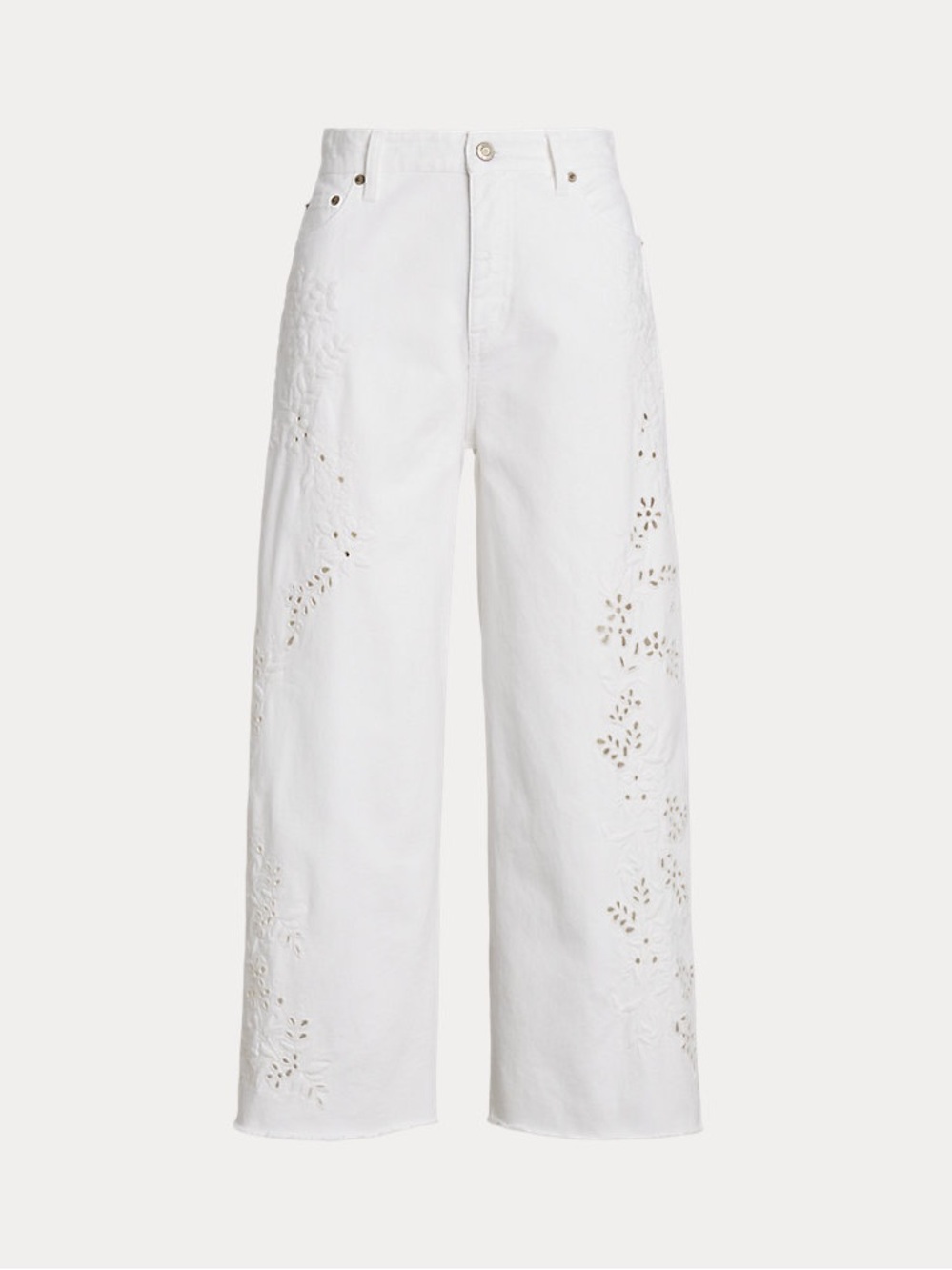 NWT Ralph Lauren Eyelet High-Rise Wide-Leg Cropped Jean